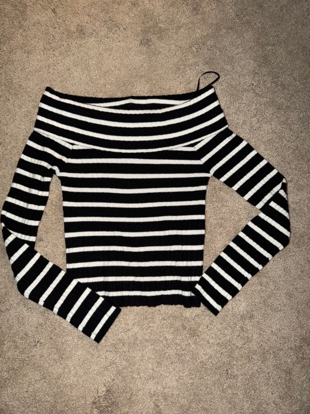 Love Tree Black & White Striped Off-the-Shoulder Sweater